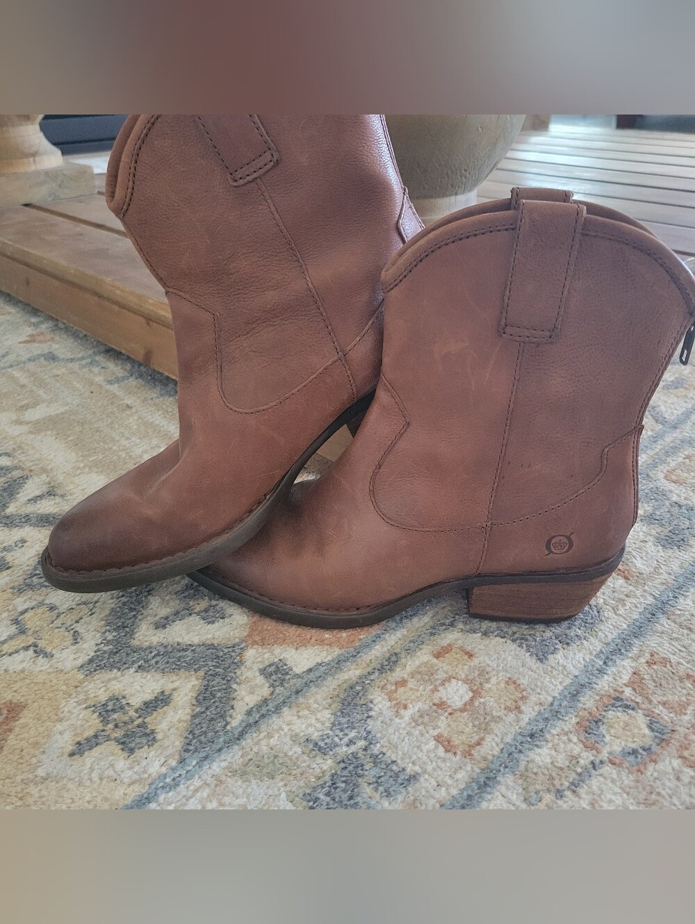NEW BORN Women's Brown Leather Western Ankle Boots - Casual Cowboy Style